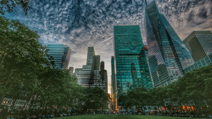 Panoramic view of Bryant Park located in Midtown Manhattan