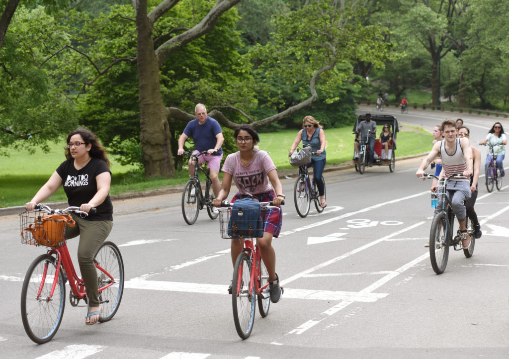 New York, USA - May 26, 2018: People riding bicycles in Central - New ...